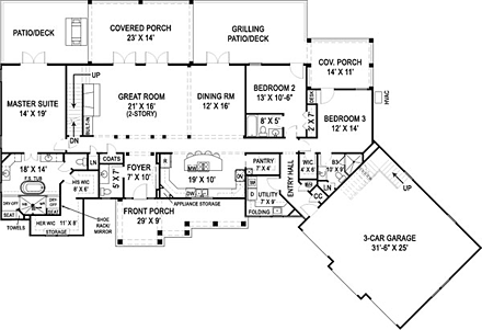 Craftsman, European, Traditional House Plan 72221 with 3 Beds, 4 Baths, 3 Car Garage First Level Plan