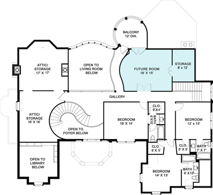 European, Greek Revival House Plan 72224 with 4 Beds, 6 Baths, 3 Car Garage Second Level Plan