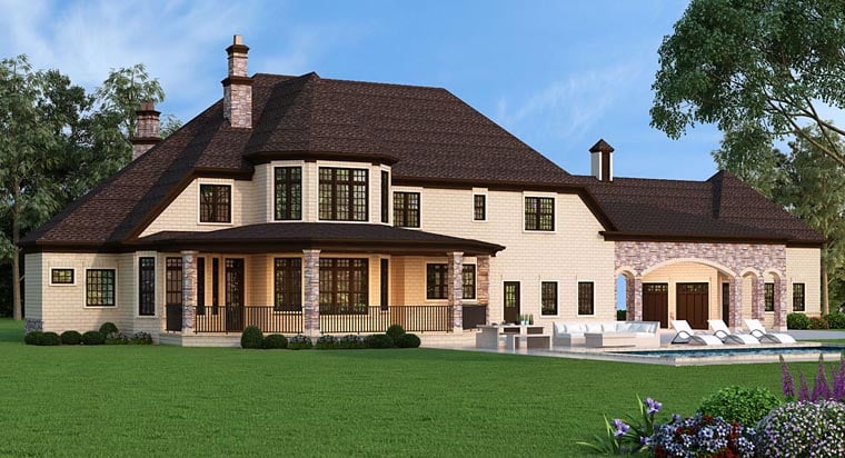 European, French Country House Plan 72226 with 5 Beds, 5 Baths, 5 Car Garage Rear Elevation