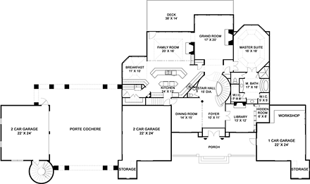 European, French Country House Plan 72229 with 5 Beds, 6 Baths, 4 Car Garage First Level Plan