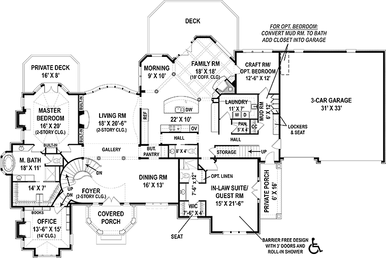 European, French Country House Plan 72230 with 4 Beds, 5 Baths, 3 Car Garage Level One