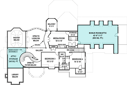 European, French Country House Plan 72230 with 4 Beds, 5 Baths, 3 Car Garage Second Level Plan