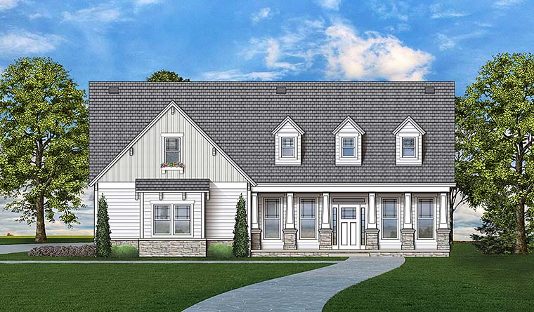 Colonial, Country, Craftsman, Southern Plan with 1898 Sq. Ft., 3 Bedrooms, 3 Bathrooms, 2 Car Garage Elevation
