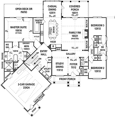 Country, Craftsman House Plan 72248 with 3 Beds, 3 Baths, 2 Car Garage First Level Plan