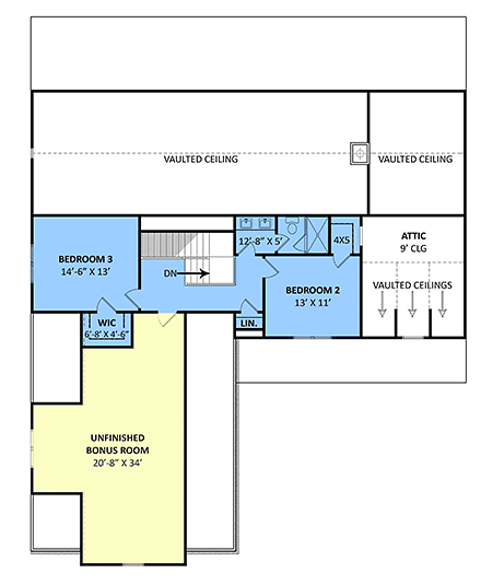 Farmhouse House Plan 72255 with 3 Beds, 3 Baths, 3 Car Garage Second Level Plan