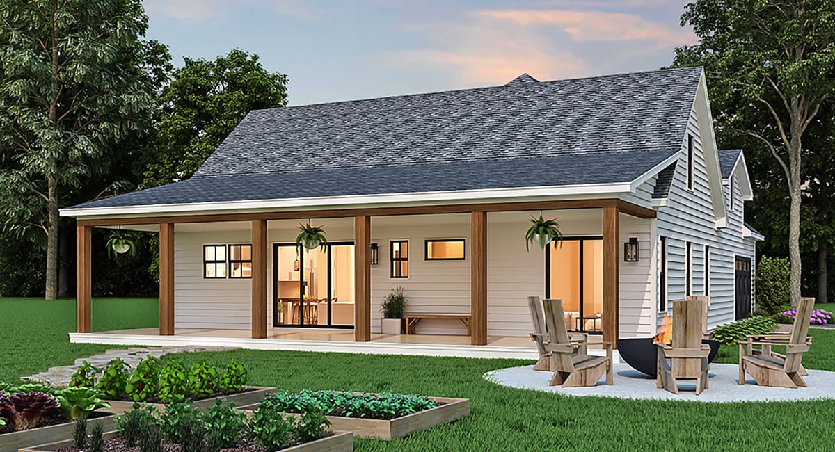 Country, Farmhouse, Ranch House Plan 72256 with 3 Beds, 2 Baths, 2 Car Garage Rear Elevation