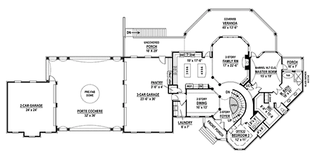European, French Country House Plan 72258 with 4 Beds, 5 Baths, 5 Car Garage First Level Plan