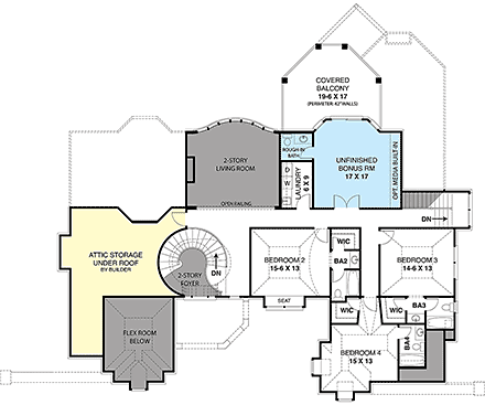 European House Plan 72259 with 4 Beds, 5 Baths, 3 Car Garage Second Level Plan