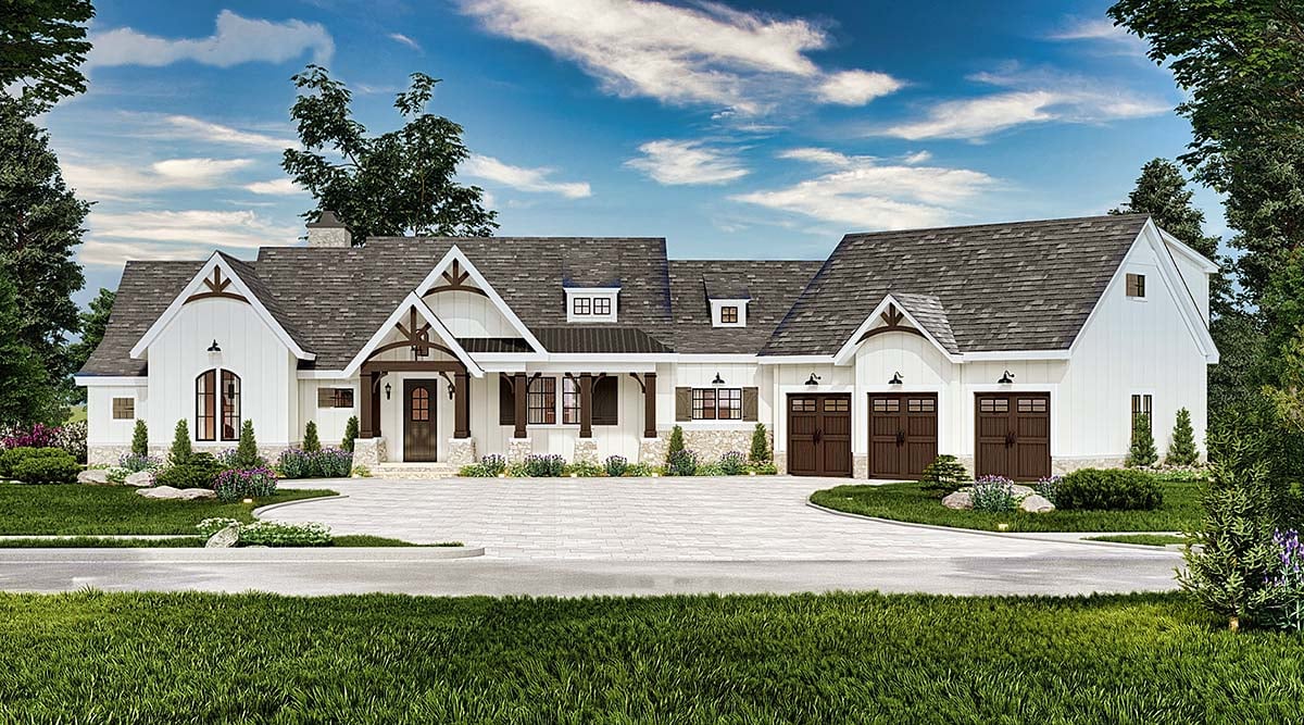 Country, Craftsman, Farmhouse, Traditional Plan with 2537 Sq. Ft., 3 Bedrooms, 3 Bathrooms, 3 Car Garage Elevation