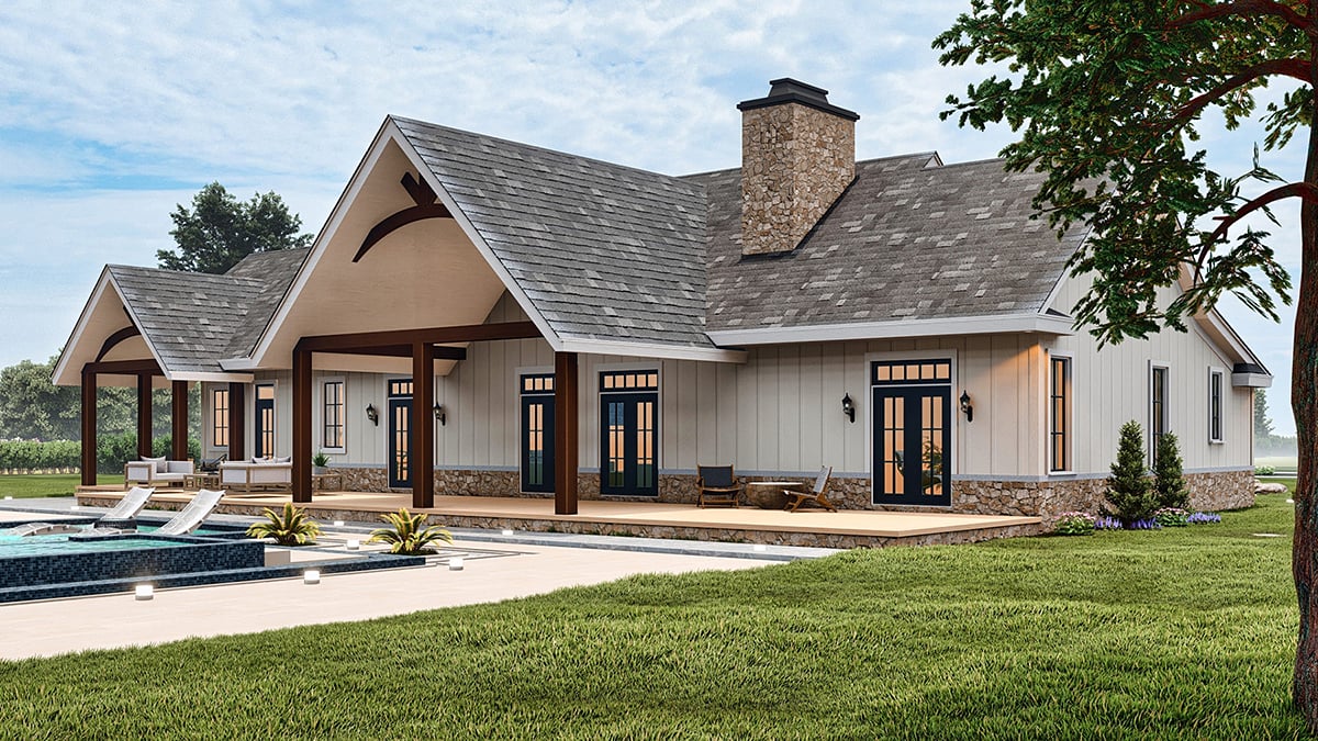 Country, Craftsman, Farmhouse, Traditional Plan with 2537 Sq. Ft., 3 Bedrooms, 3 Bathrooms, 3 Car Garage Rear Elevation