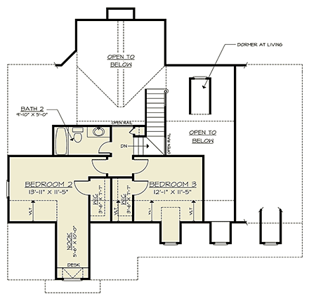 Craftsman, New American House Plan 72262 with 3 Beds, 3 Baths, 2 Car Garage Second Level Plan