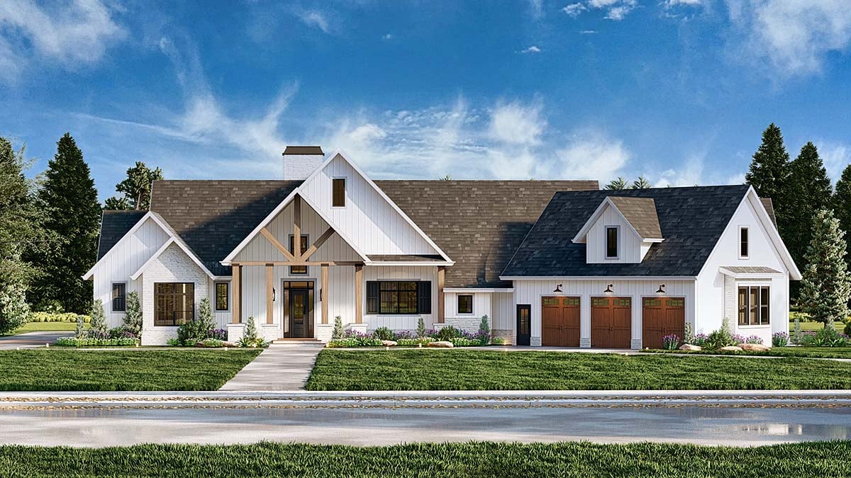 Country, Craftsman, Farmhouse, Traditional Plan with 3686 Sq. Ft., 4 Bedrooms, 4 Bathrooms, 3 Car Garage Elevation