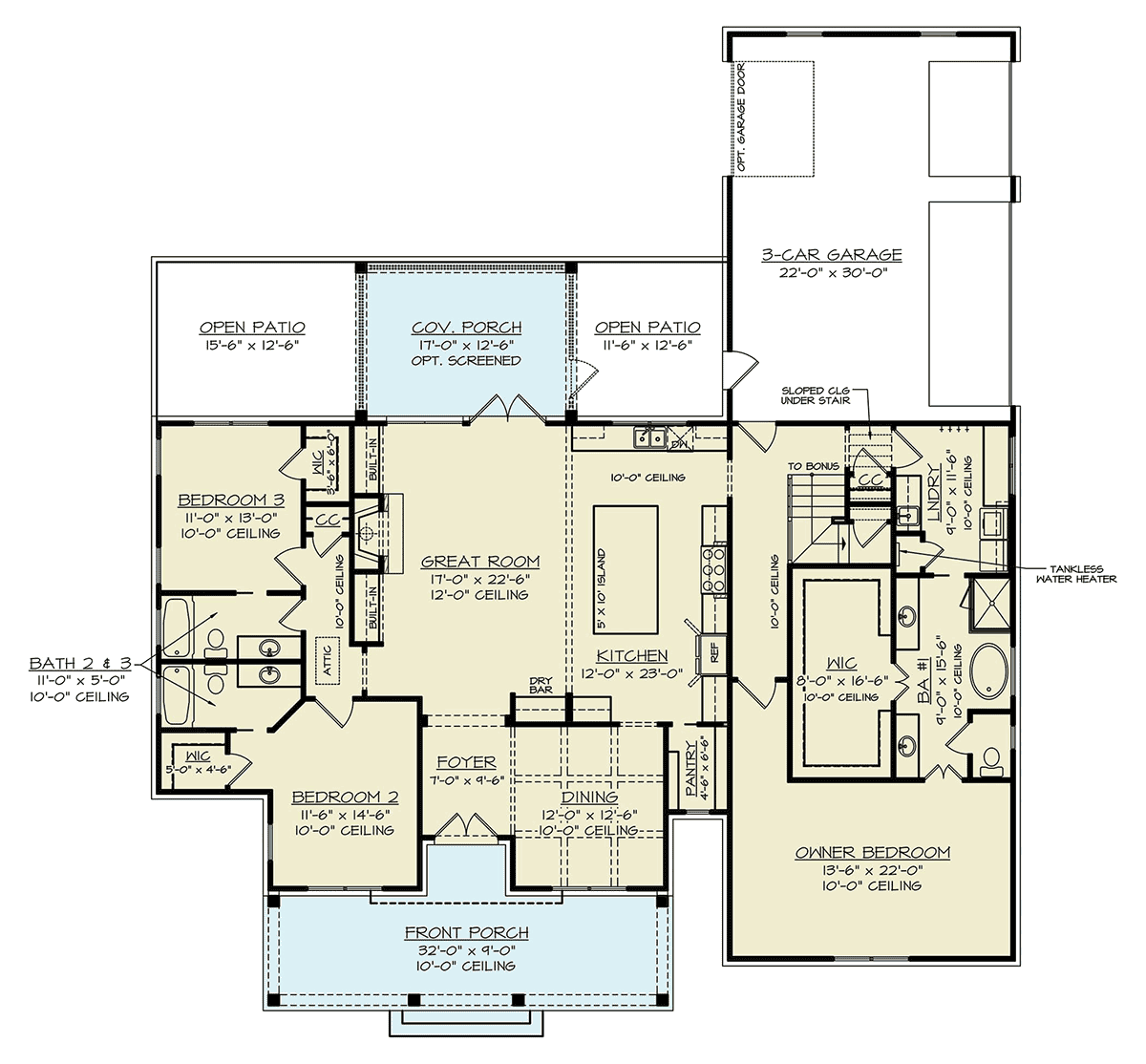 Country, Craftsman, Farmhouse House Plan 72264 with 3 Beds, 3 Baths, 3 Car Garage Level One