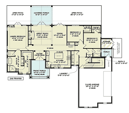 Country, Craftsman, Farmhouse House Plan 72268 with 3 Beds, 2 Baths, 2 Car Garage First Level Plan