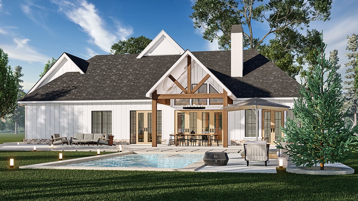 Country, Craftsman, Farmhouse House Plan 72268 with 3 Beds, 2 Baths, 2 Car Garage Rear Elevation