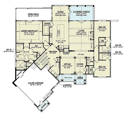 Craftsman House Plan 72269 with 3 Beds, 4 Baths, 2 Car Garage First Level Plan