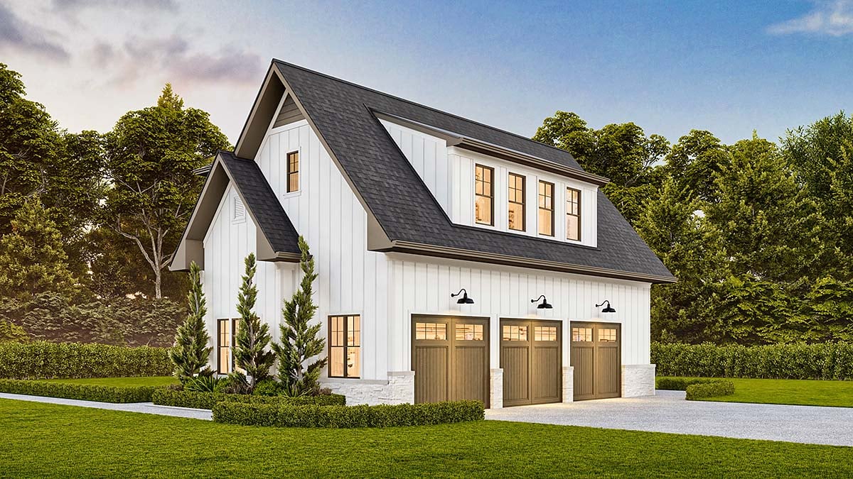 Country, Traditional Plan with 940 Sq. Ft., 1 Bedrooms, 1 Bathrooms, 3 Car Garage Elevation