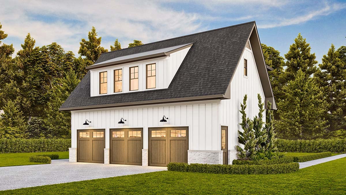 Country, Traditional Plan with 940 Sq. Ft., 1 Bedrooms, 1 Bathrooms, 3 Car Garage Picture 2