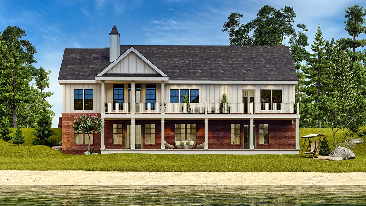 Country, Craftsman, New American, Traditional Plan with 2619 Sq. Ft., 3 Bedrooms, 3 Bathrooms, 2 Car Garage Rear Elevation