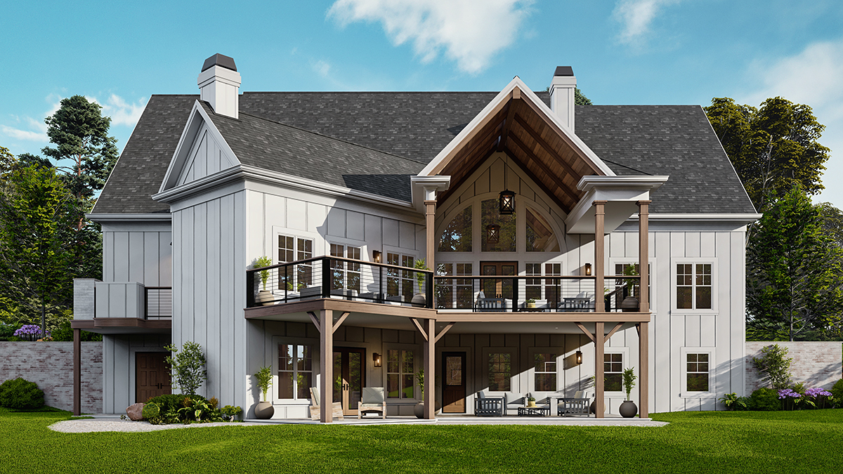 Country, Craftsman, Traditional Plan with 3350 Sq. Ft., 4 Bedrooms, 5 Bathrooms, 2 Car Garage Rear Elevation