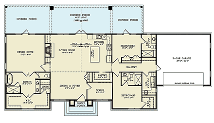 Farmhouse, Ranch House Plan 72279 with 3 Beds, 3 Baths, 2 Car Garage First Level Plan