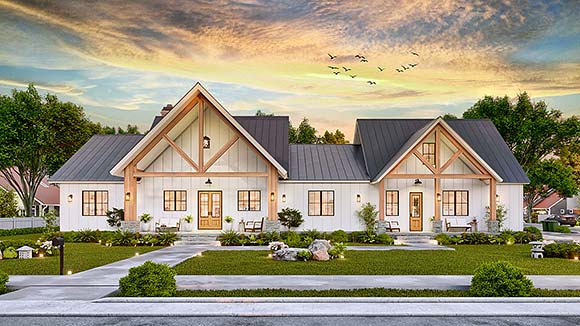 Contemporary, Craftsman, Farmhouse House Plan 72282 with 3 Beds, 4 Baths, 2 Car Garage Elevation