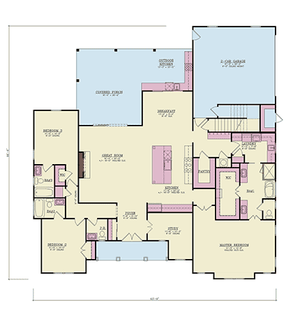 Contemporary, Farmhouse, New American House Plan 72283 with 3 Beds, 4 Baths, 2 Car Garage First Level Plan