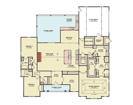 Contemporary, Modern House Plan 72284 with 3 Beds, 4 Baths, 2 Car Garage First Level Plan