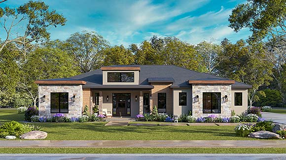 Contemporary, Modern House Plan 72284 with 3 Beds, 4 Baths, 2 Car Garage Elevation