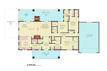 Contemporary, Farmhouse, New American House Plan 72286 with 3 Beds, 3 Baths, 2 Car Garage First Level Plan