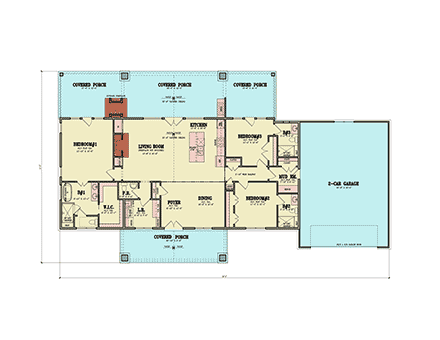 Contemporary, Country, Craftsman, Farmhouse House Plan 72288 with 3 Beds, 4 Baths, 2 Car Garage First Level Plan