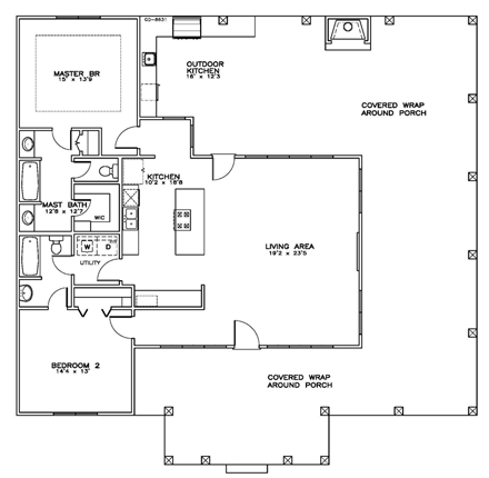 Coastal, Southern House Plan 72301 with 2 Beds, 2 Baths First Level Plan