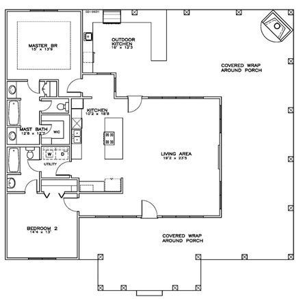 Coastal, Southern House Plan 72306 with 2 Beds, 2 Baths First Level Plan