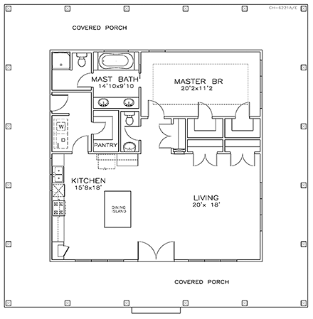Cottage, Florida, Southern House Plan 72360 with 1 Beds, 2 Baths First Level Plan