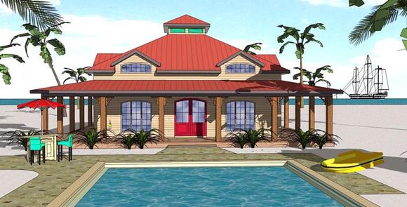 Cottage, Florida, Southern House Plan 72363 with 1 Beds, 2 Baths Elevation