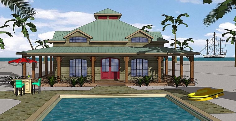 Country, Florida, Southern House Plan 72383 with 3 Beds, 2 Baths Elevation