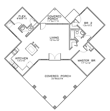 Coastal, Southern House Plan 72384 with 3 Beds, 2 Baths First Level Plan