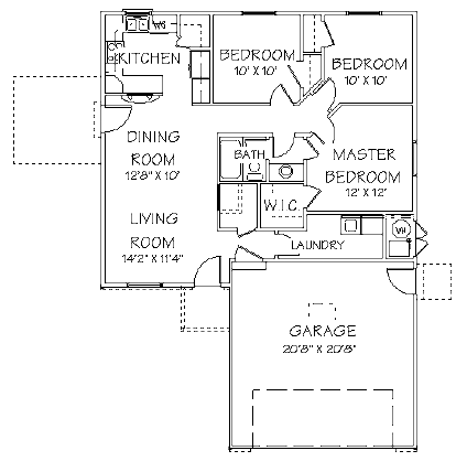 Ranch House Plan 72400 with 3 Beds, 1 Baths, 2 Car Garage First Level Plan