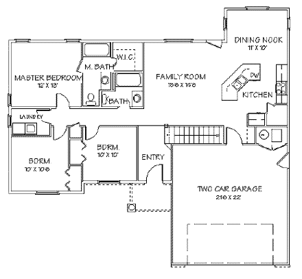Traditional House Plan 72405 with 3 Beds, 2 Baths, 2 Car Garage First Level Plan