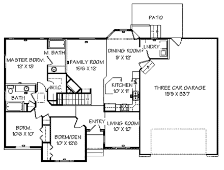 Ranch House Plan 72410 with 6 Beds, 3 Baths, 3 Car Garage First Level Plan