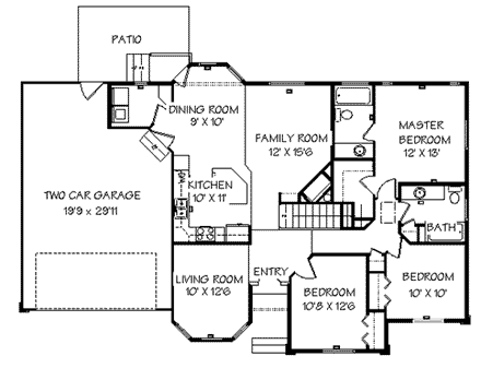 Traditional House Plan 72413 with 3 Beds, 2 Baths, 3 Car Garage First Level Plan