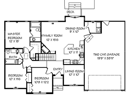 Traditional House Plan 72414 with 3 Beds, 2 Baths, 3 Car Garage First Level Plan