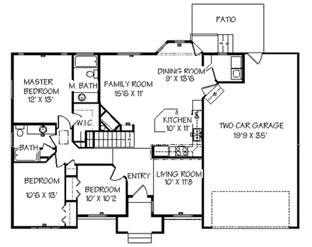 Traditional House Plan 72416 with 3 Beds, 2 Baths, 3 Car Garage First Level Plan