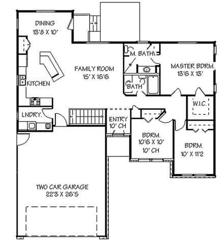 Traditional House Plan 72418 with 3 Beds, 2 Baths, 2 Car Garage First Level Plan