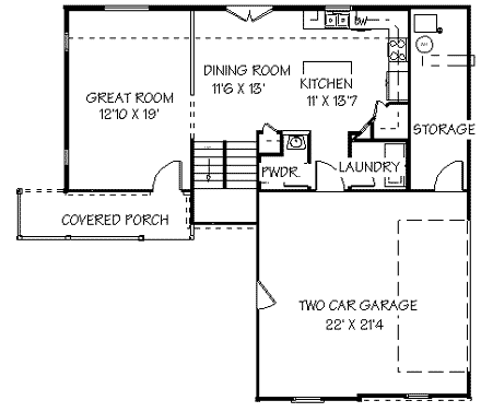 Traditional House Plan 72432 with 3 Beds, 3 Baths, 2 Car Garage First Level Plan