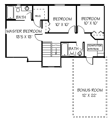 Traditional House Plan 72432 with 3 Beds, 3 Baths, 2 Car Garage Second Level Plan