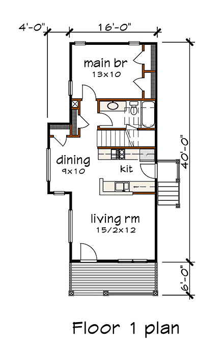 Bungalow House Plan 72721 with 3 Beds, 2 Baths First Level Plan