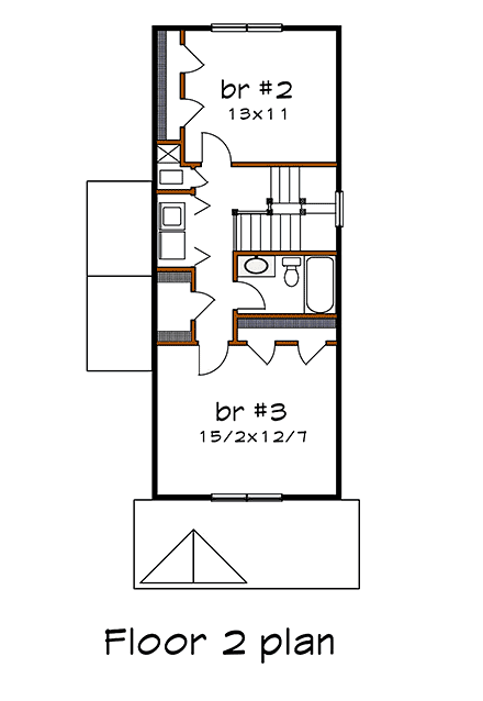 Bungalow House Plan 72721 with 3 Beds, 2 Baths Second Level Plan