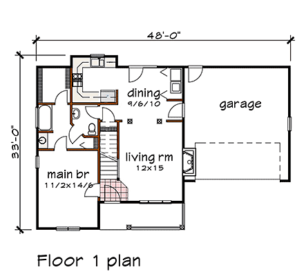 Bungalow House Plan 72725 with 3 Beds, 3 Baths, 2 Car Garage First Level Plan
