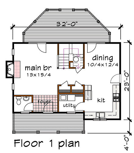 Bungalow House Plan 72742 with 3 Beds, 3 Baths First Level Plan